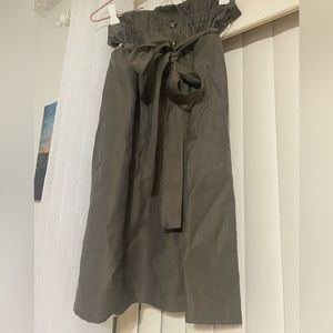 Olive Green Midi Mango Skirt with Bunched Elastic Tie Waist